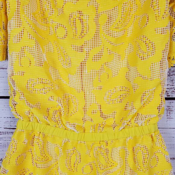 Alexis Yellow Silk Lace Mini Dress XS Off Shoulder Floral Fairy Coquette Kawaii - Picture 5 of 16